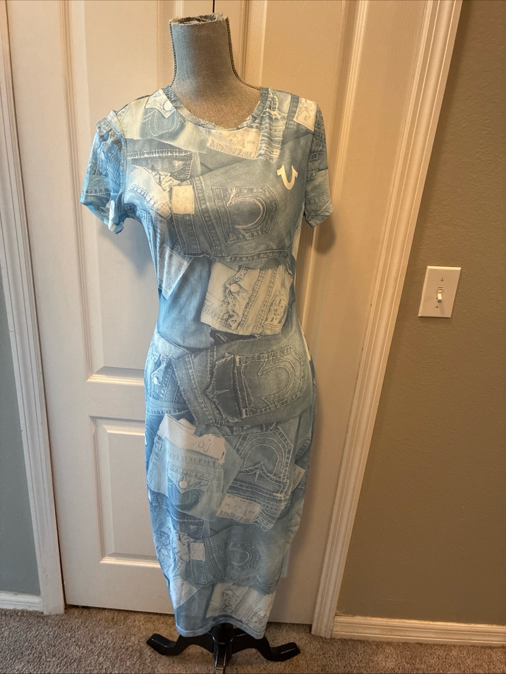 True religion ladies denim mesh dress size large